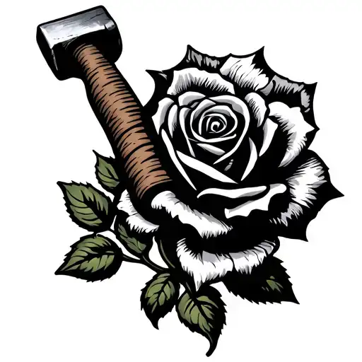 Old And Worn Sledgehammer With Rose Symbol Incorporated