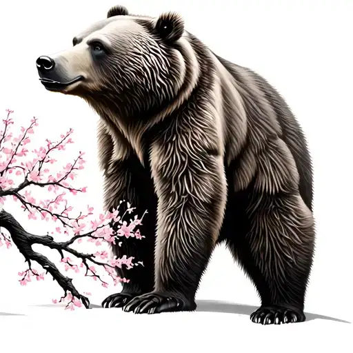 Grizzly Bear And Cherry Blossom Tree