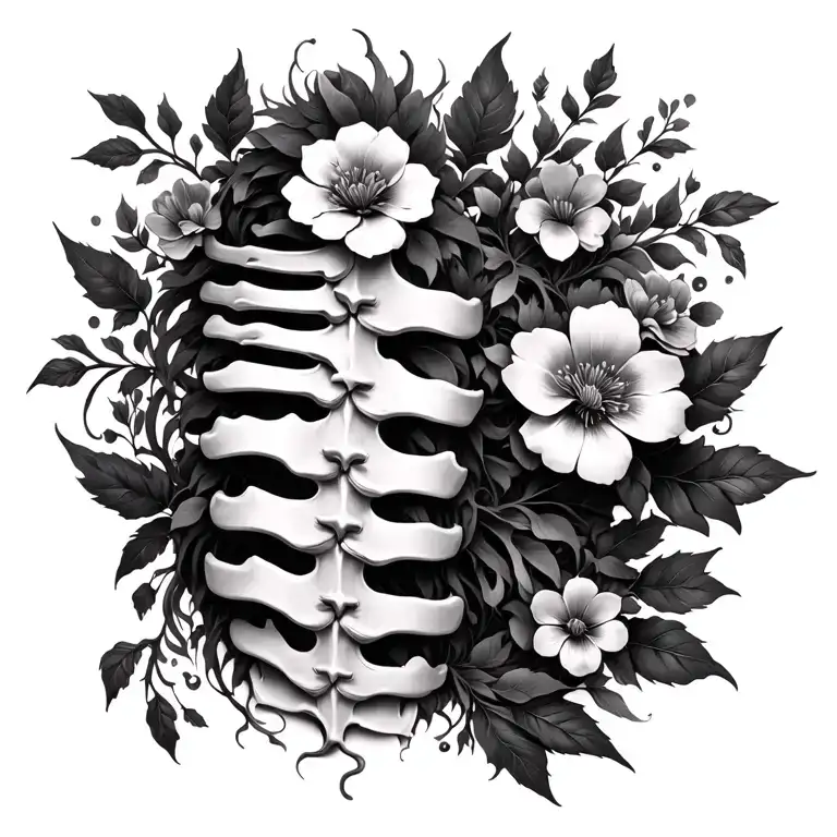 Spine Being Tattooed Entwined With Vines And Nature With Flowers 3D