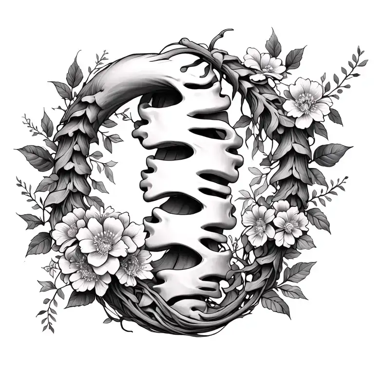 Spinal Tattooed Entwined With Vines And Nature With Flowers From Neck To Tail 3D
