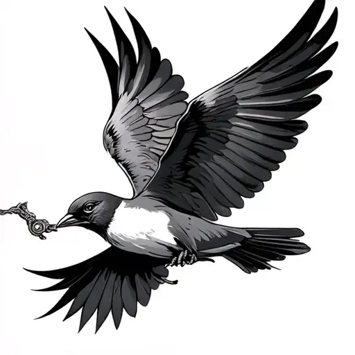 Swallow Bird Flying While Holding A Small Dagger With Its Foot