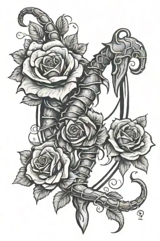 Scorpio And Roses With Heart Surrounded