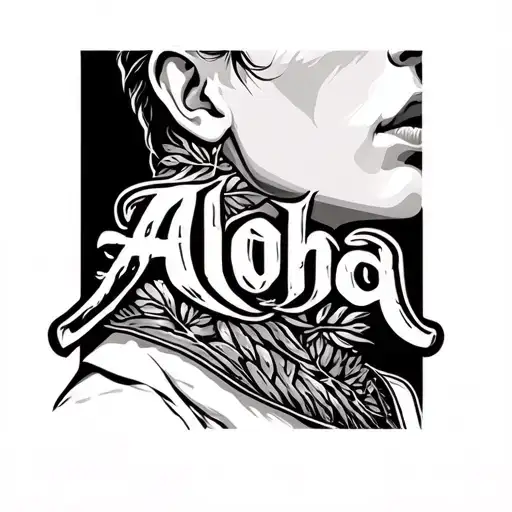Side Neck Tattoo For Men With The Word Aloha