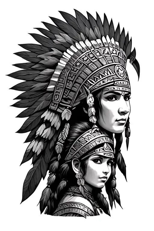 Aztec Warrior Guarding Daughter