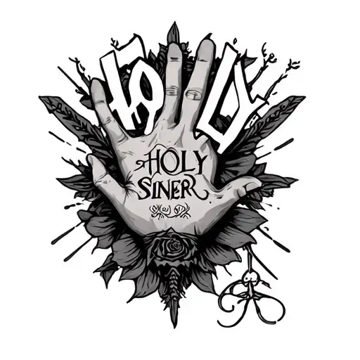 Write Holy Sinner On Back Hand