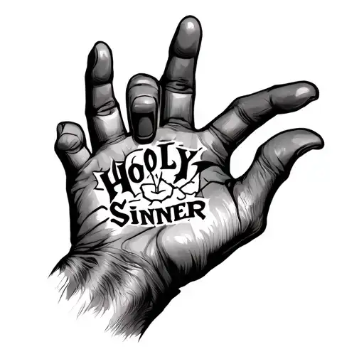 Write Holy Sinner On Back Hand Holding