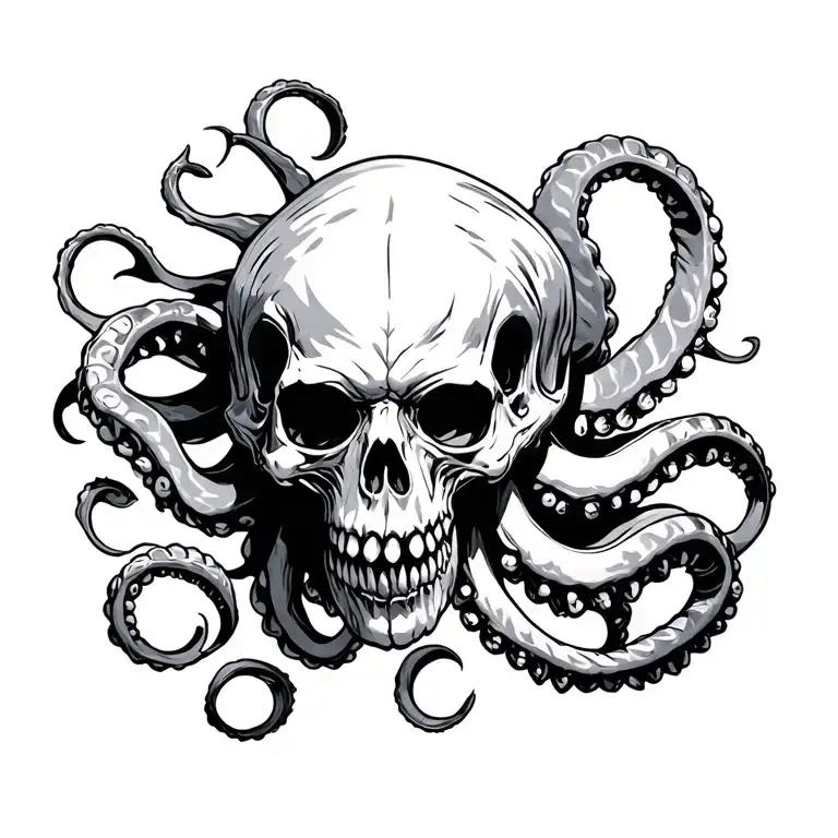 Kraken With Skull Head Outline