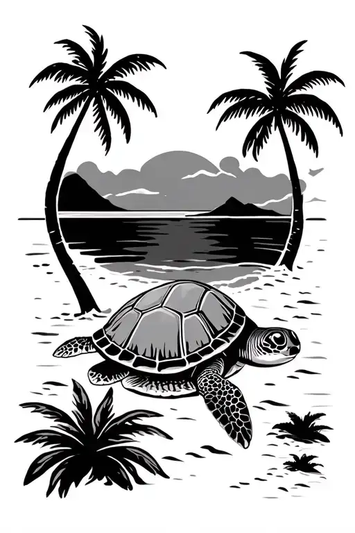Palm Trees Beach Travel Turtle Map