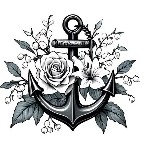 An Anchor With A Dainty Rose And Lily Of The Valley Flower Wrapped Around The Anchor
