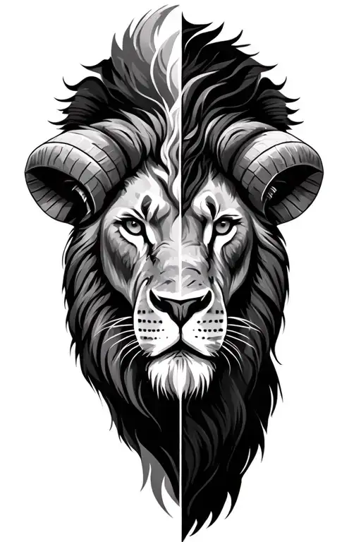 Half Lion Face Morphine Into Half Ram Face Made