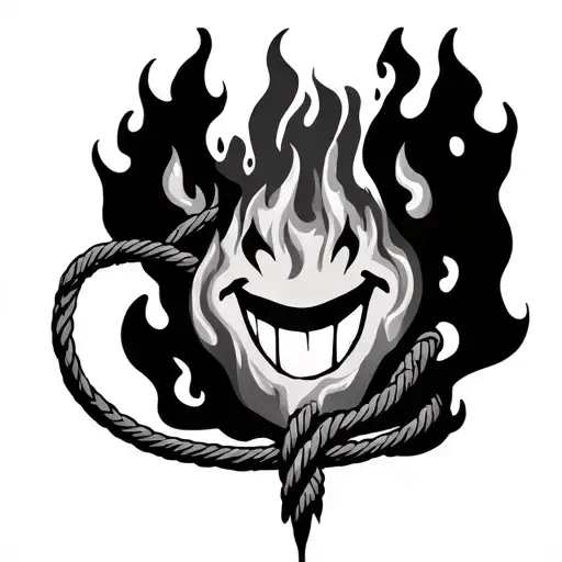 Vertical Piece Of Rope On Fire With The Fire Smiling
