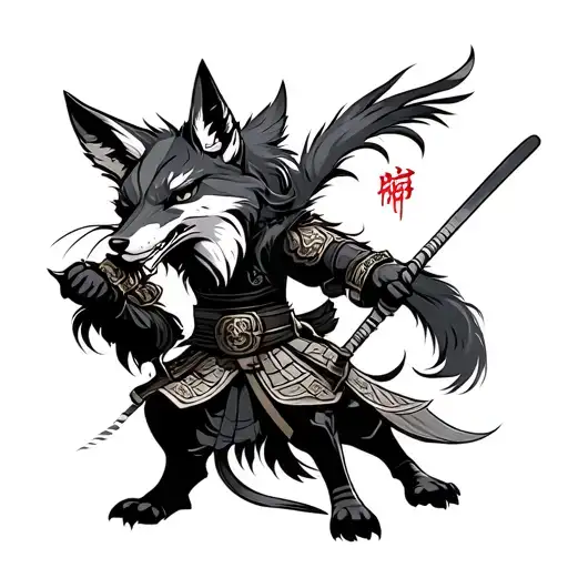 Fox Fighting Samurai Warrior