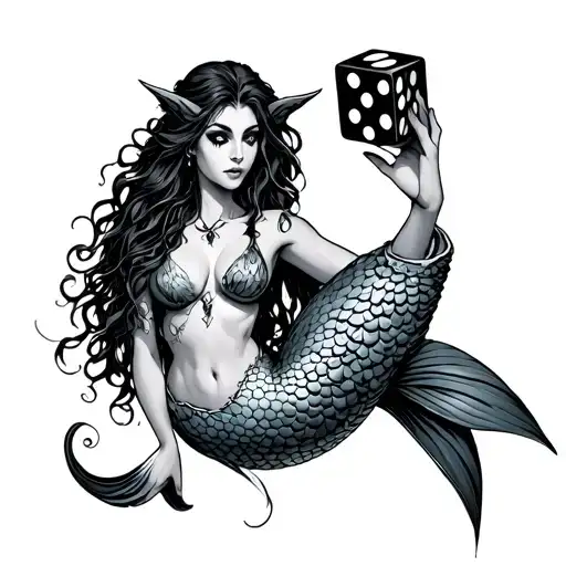 An Evil Mermaid Holding A Dice