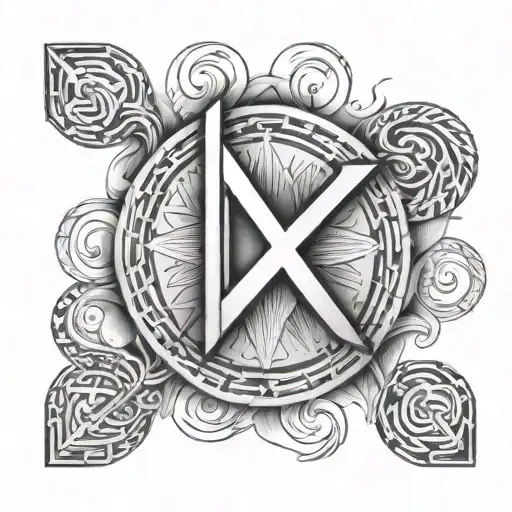 Seven Consecutive Dash Followed By Fehu Rune