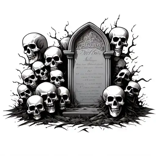 Tombstone Surrounded By Skulls