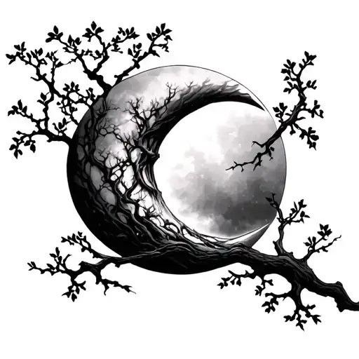 Neck Tatto Half Moon Tree Branches