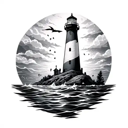 Underwater Ocean Scene With Lighthouse From Rhode Island