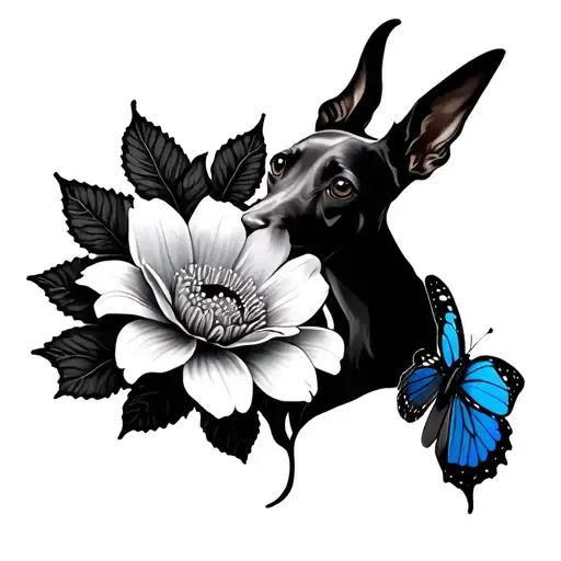 Podenco And Flower And Butterflies