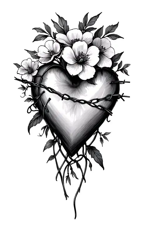 Flowers Around Barb Wire Heart