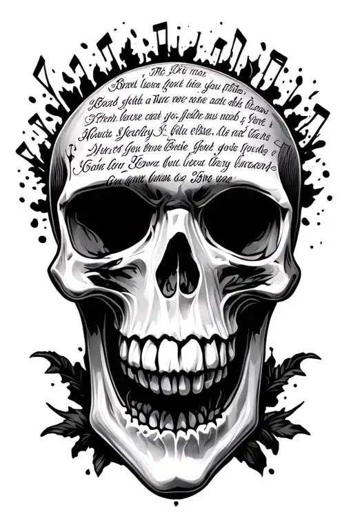 Skull With Song Lyrics Coming Out The Top Of The Skull