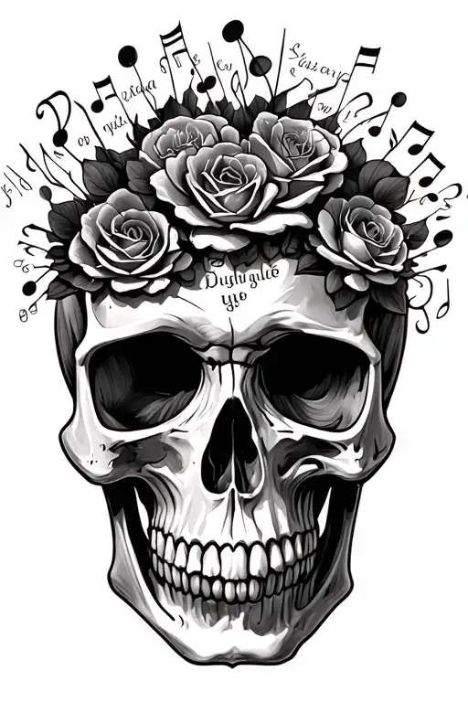 Skull With Song Lyrics Coming Out The Top Of The Skull