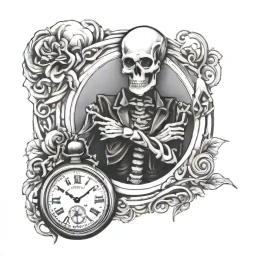 Skeleton Holding Pocket Watch