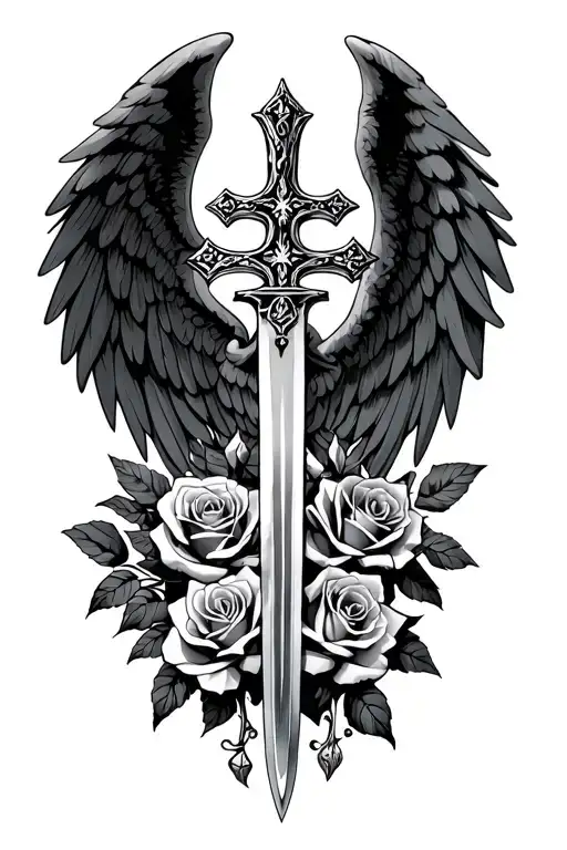 Cross And Roses And Swords And Angel Wings