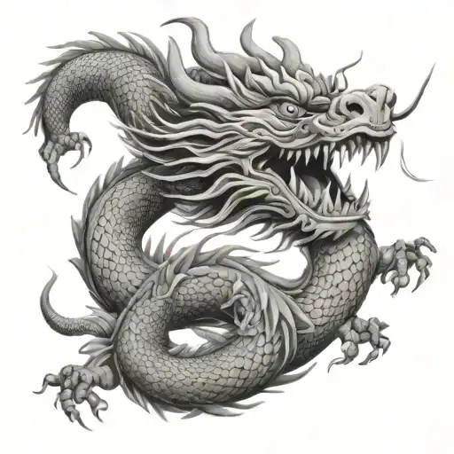 Chinese Dragon With Front Face And Sideways Body