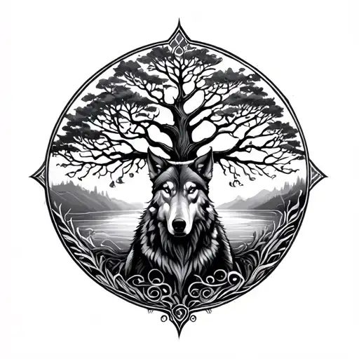 Tree Of Life And Wolf
