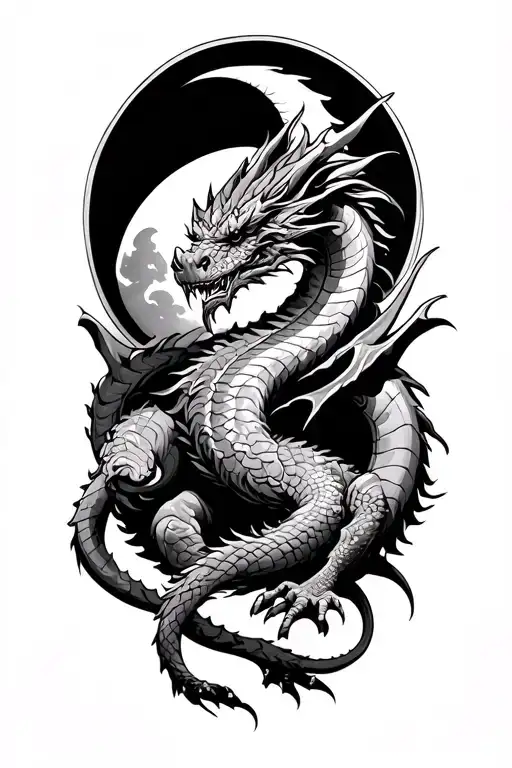 Norse Dragon Intertwined Around The Moon