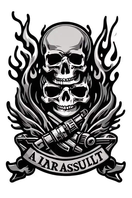 Air Assult Badge With Flames And Skulls