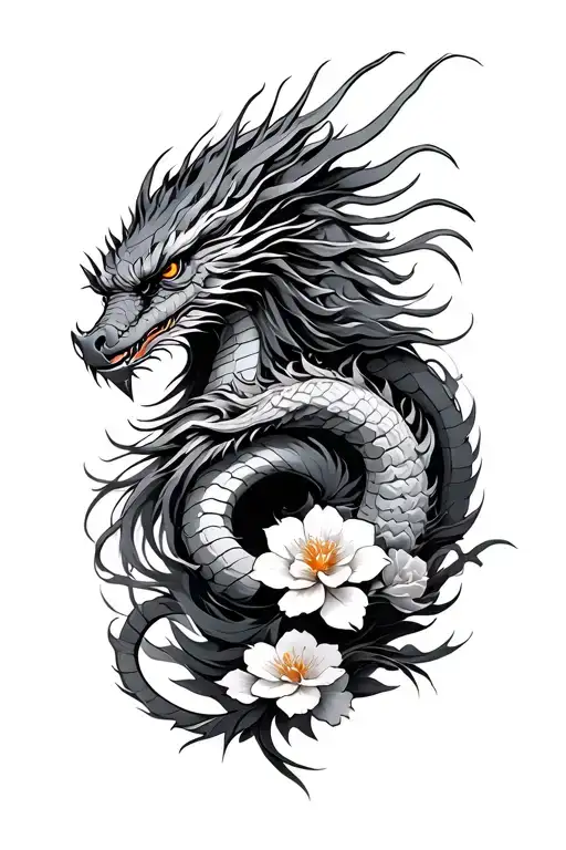 Samurai With Dragon Flowers Intertwined