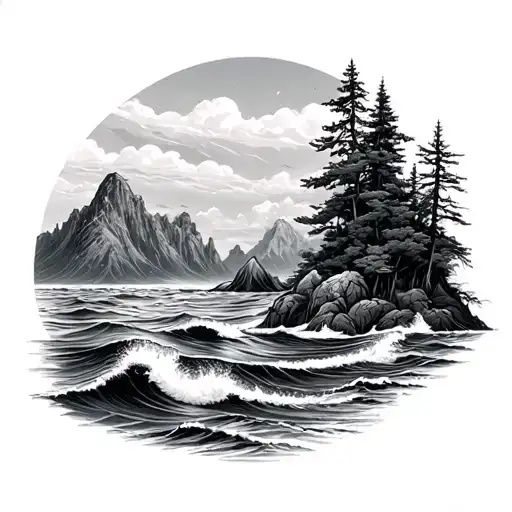 Forrest Mountain Ocean Scene
