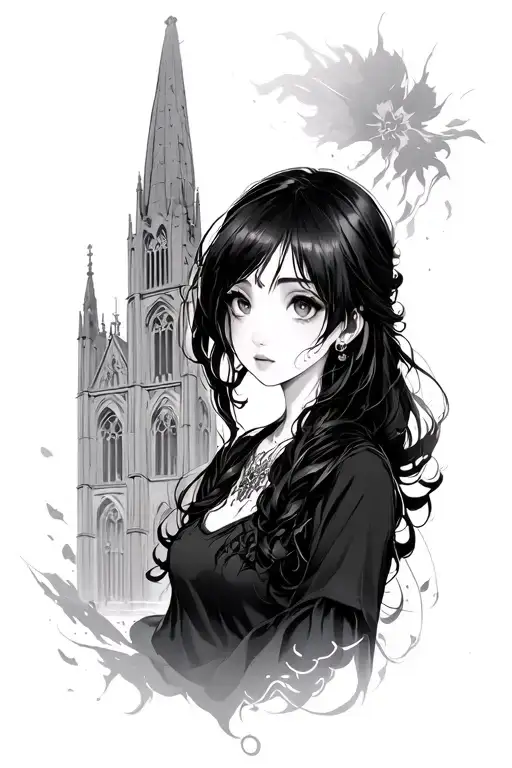 Anime Girl By A Cathedral