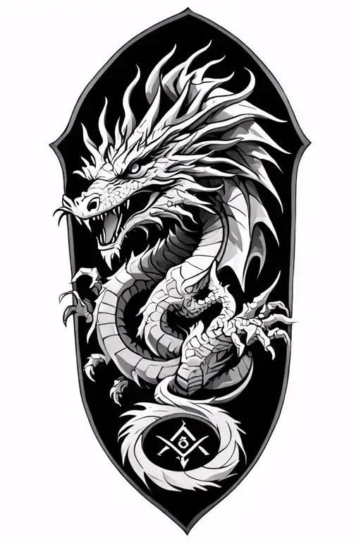 Norse Dragon With Norse Symbols Chasing Something