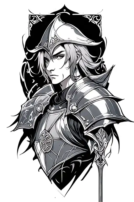 Anime Knight With Calligraphy