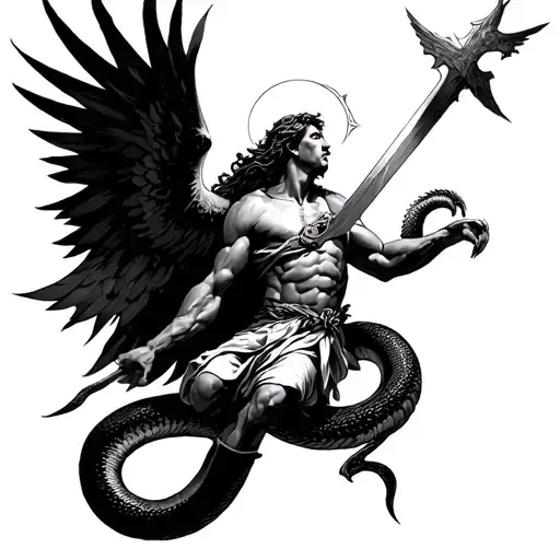 Saint Micheal Slaying A Serpent Whispering Death