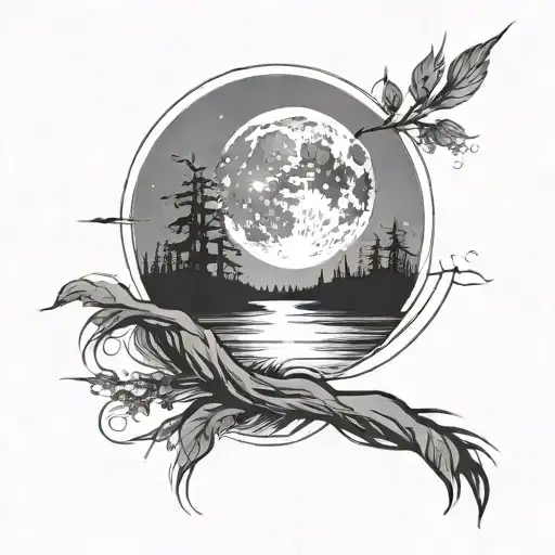 Moon Flowing Into River Minimalistic Tattoo More Simple