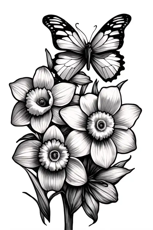 Daffodil Flowers And Butterflies