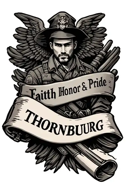 Miltary Tribute To Include Faith Honor & Pride And A Scroll With The Name Thornburg
