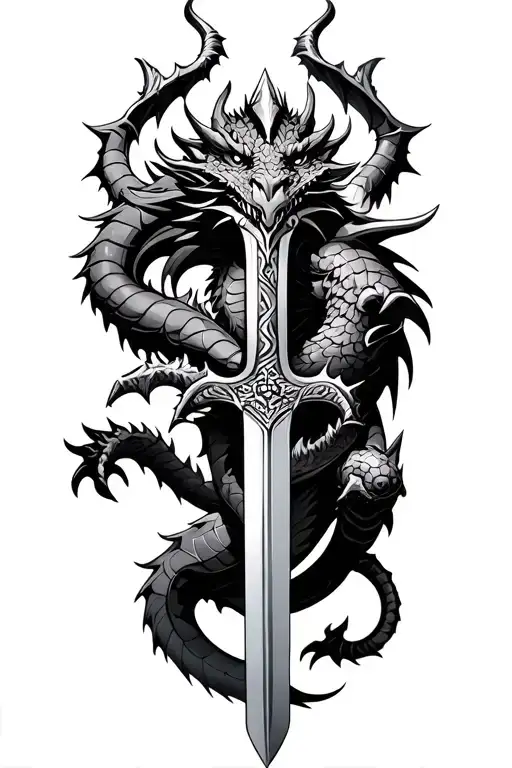 Full Body Norse Dragon Wrapped Around Sword