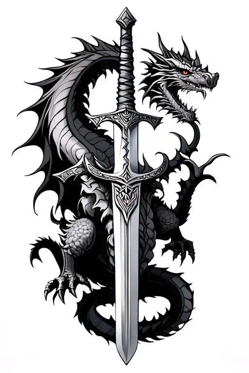 Full Body Norse Dragon Wrapped Around Sword