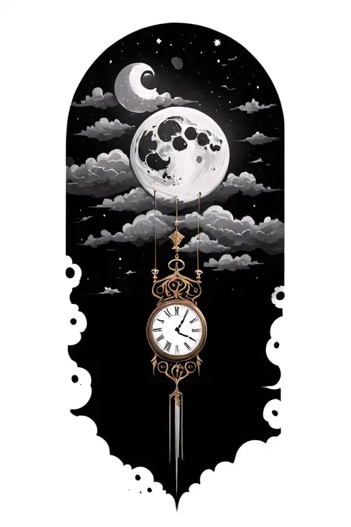 Moon Clouds And Clock Face