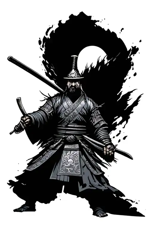 Japanese Samurai Warrior Surrounded