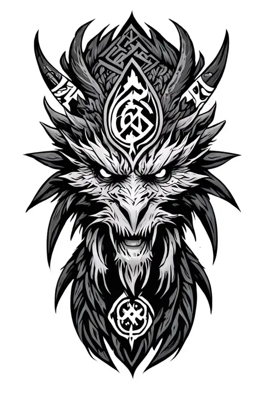 Nordic Mythic Creature With Nordic Symbols Incorporated