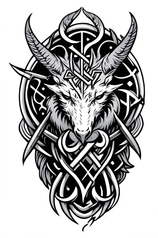 Nordic Mythic Creature With Nordic Symbols Intertwined