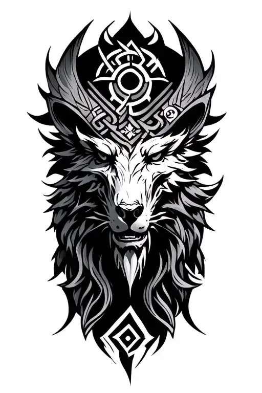 Nordic Mythic Creature With Nordic Symbols Intertwined