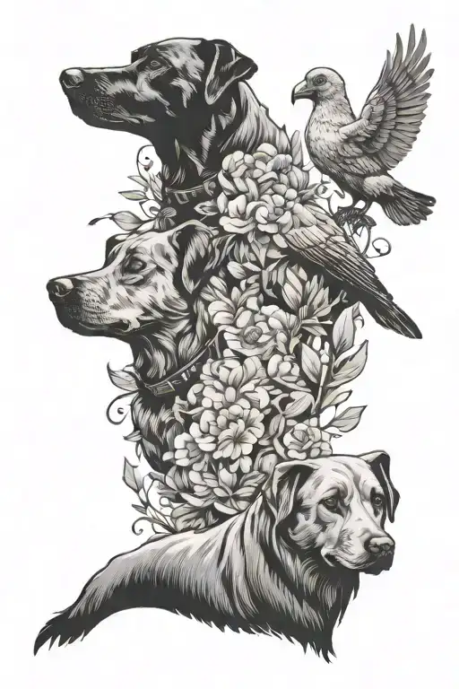 Two Dogs And Birds