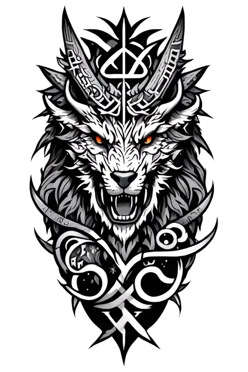 Detailed Nordic Mythic Creature With Nordic Symbols Intertwined