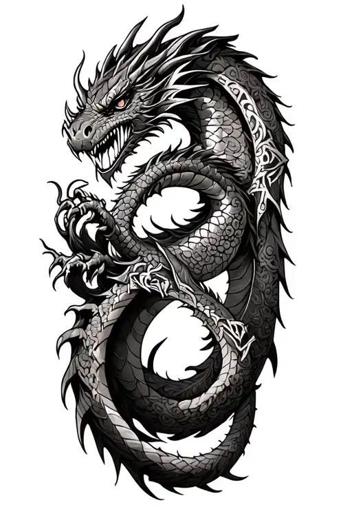 Detailed Nordic Dragon Intertwined